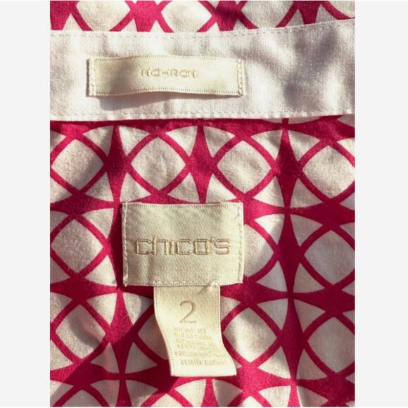 Chico’s Women’s Size 2 (L) Pink White Geometric Print Button-Down Blouse - Picture 7 of 9